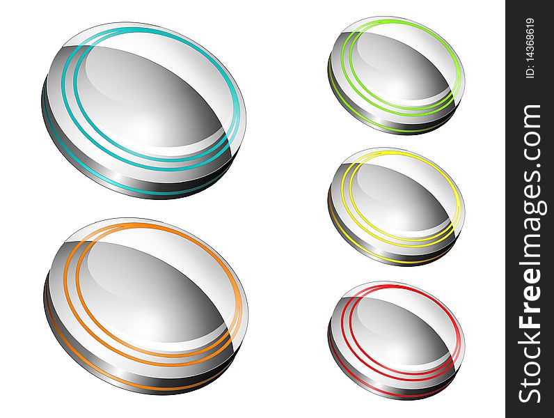 An illustration of colorful 3d metallic buttons