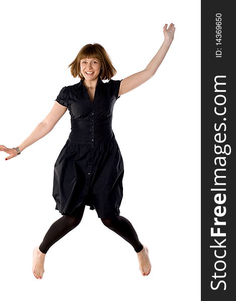 Woman joyfully dancing in studio. Woman joyfully dancing in studio