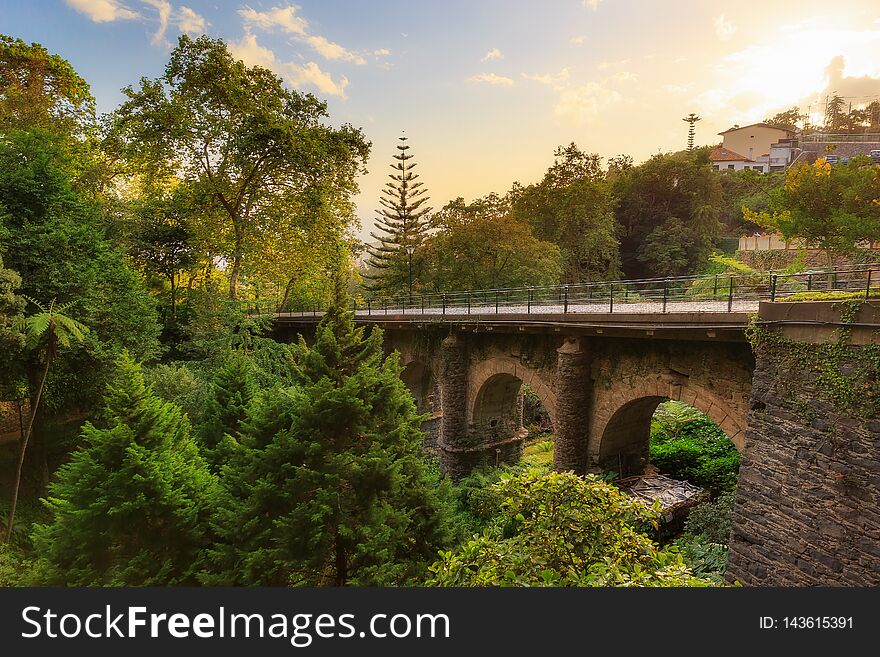 Beautiful view of the botanical garden Monte Palace on the hill Monte Funchal above the city on the island Madeira. Beautiful view of the botanical garden Monte Palace on the hill Monte Funchal above the city on the island Madeira