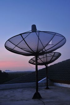 Satellite Dish In Morning Sky Stock Photography