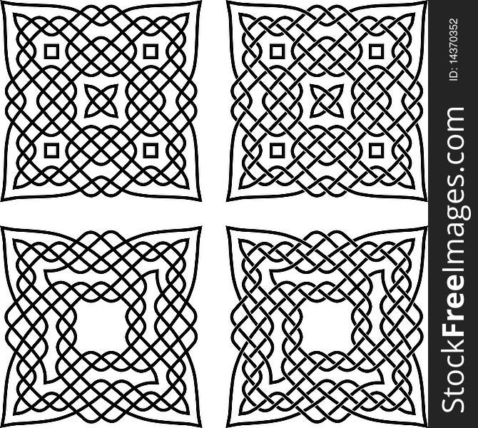 Vectorized b&w celtic-styled knot patterns. Vectorized b&w celtic-styled knot patterns.