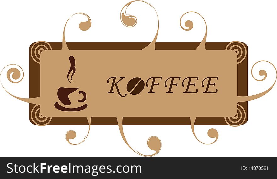 Banner with a coffee cup and curls. The different graphics are all on separate layers so they can easily be moved or edited individually.