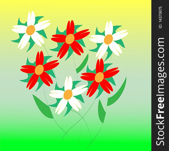 Illustration- bouquet of flowers  isolated on a yellow-green background