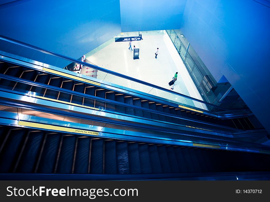 Escalator  ,interior of the shanghai pudong airport .