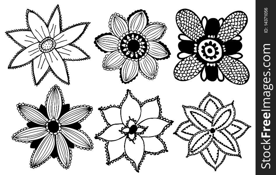 Set of doodle hand drawn flowers. Set of doodle hand drawn flowers