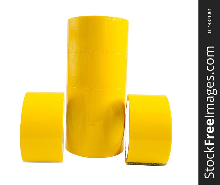 Yellow adhesive tape on a white background