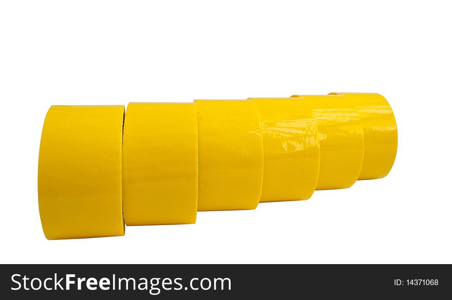 Yellow adhesive tape on a white background