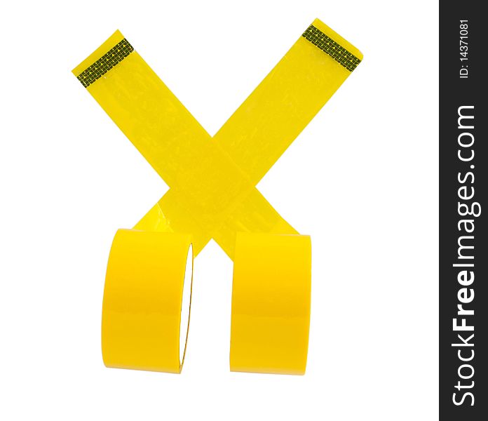 Yellow adhesive tape on a white background