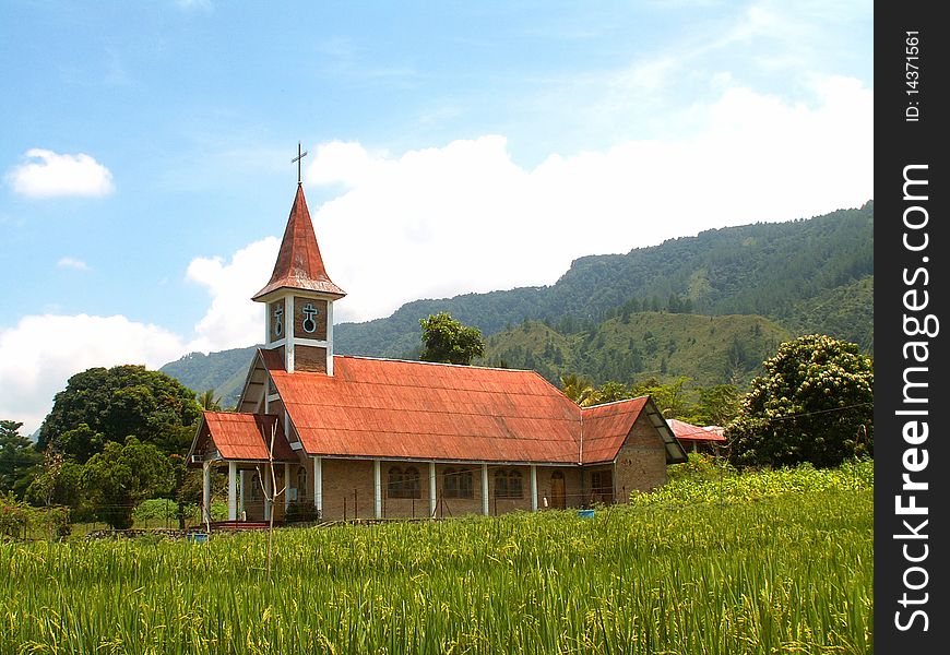 Samosir Island, Sumatra  - wooden catholic church. Samosir Island, Sumatra  - wooden catholic church