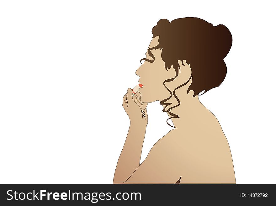 girl with lipstick under the white background