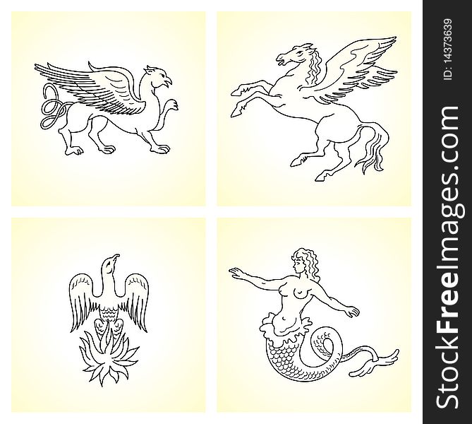 Mythological creatures vector on old paper background