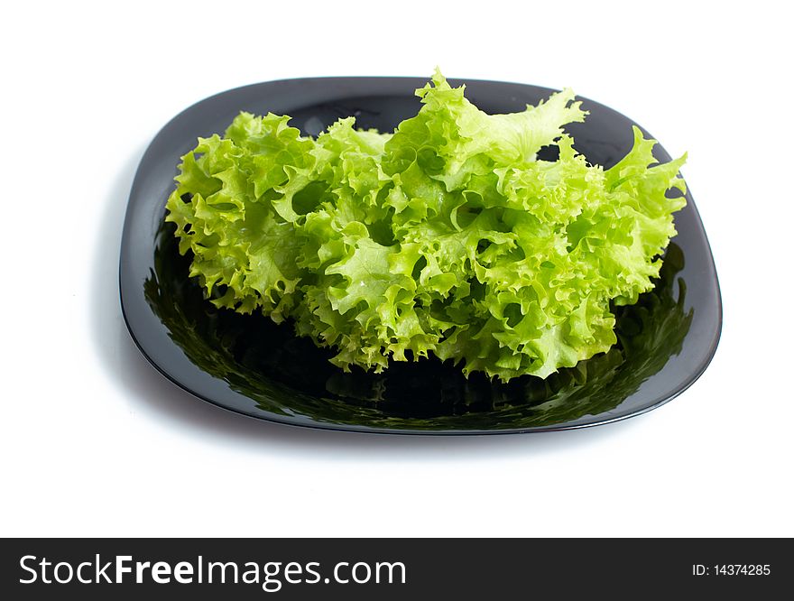 Fresh green Lettuce on black plate. Fresh green Lettuce on black plate