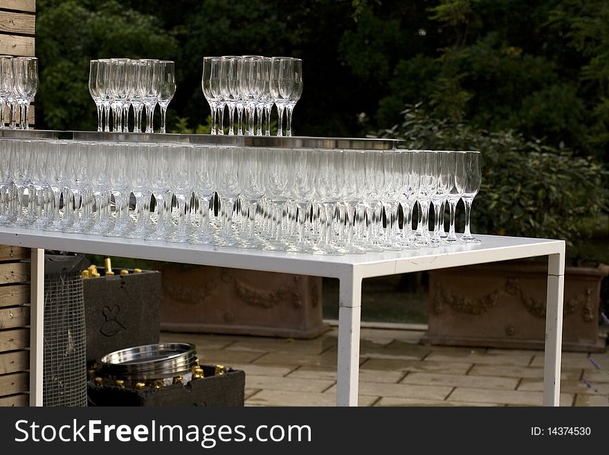 Many glasses on the table