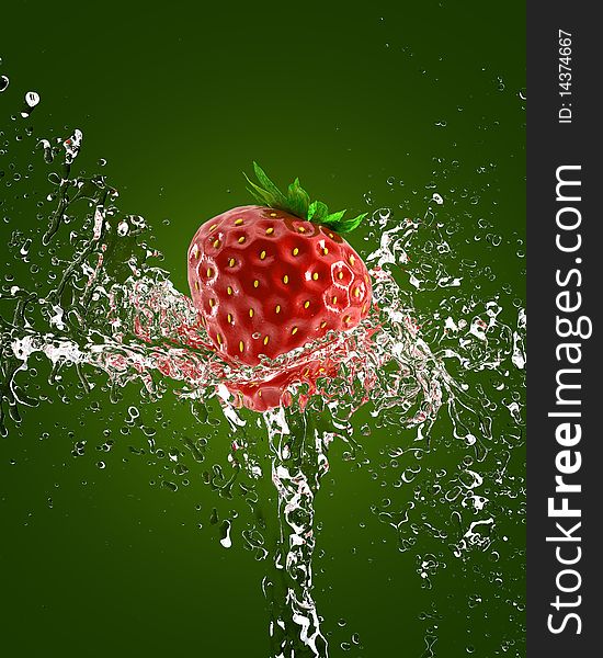 Fresh strawberries in a spray of water