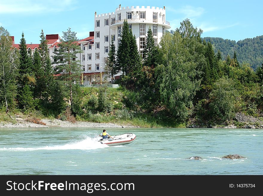 Hotel on the bank of the mountain river and productive leisure on water. Hotel on the bank of the mountain river and productive leisure on water