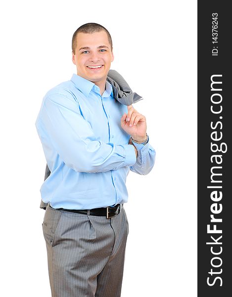 Businessman standing confidently isolated on white background