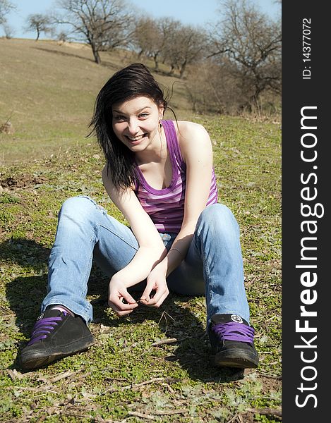 Beautiful Brunette Girl in nature