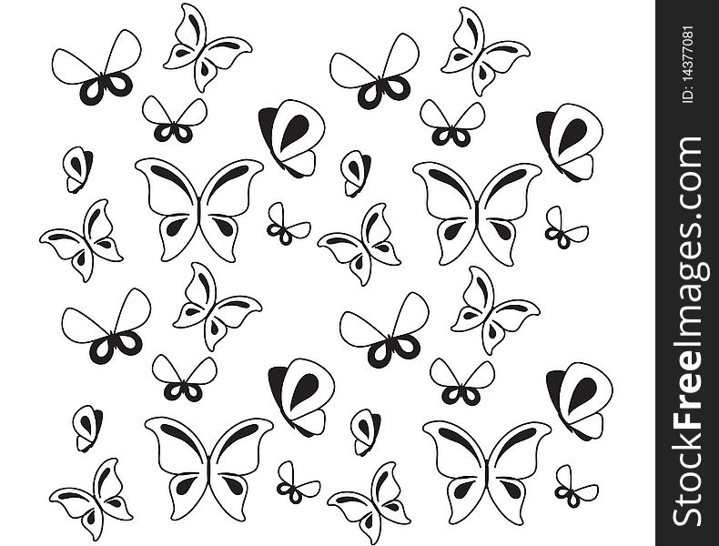 the white image of background is black consisting of great number of insects of butterflies