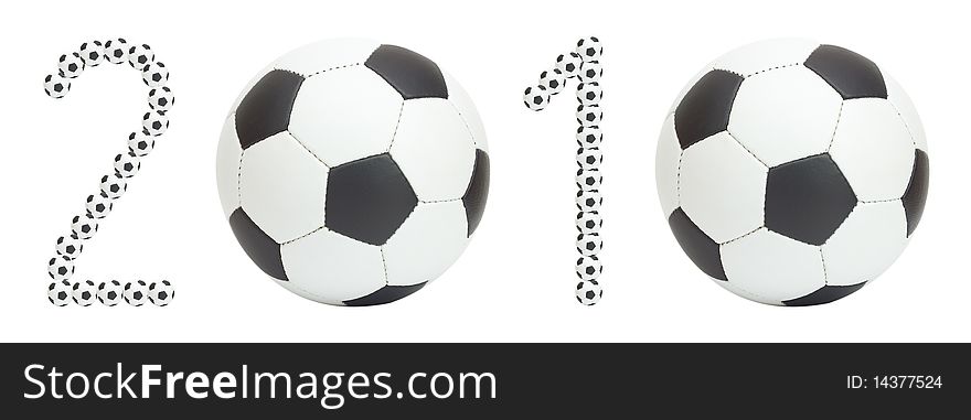 World championship for soccer data, made from balls, isolated on white