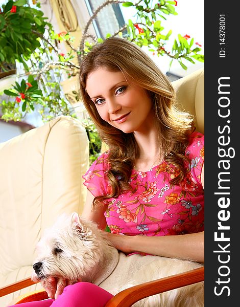 Beautiful woman with funny dog. Beautiful woman with funny dog