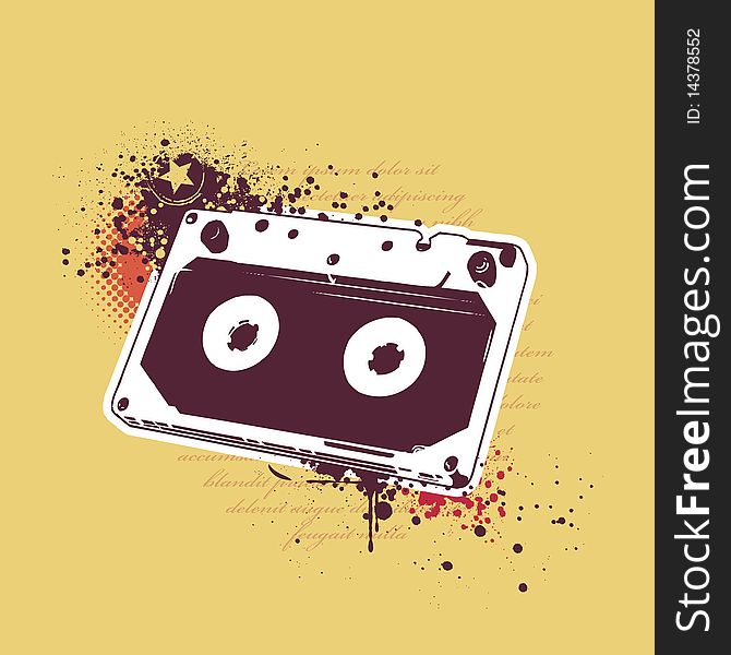 Grunge audio tape on dirty background. Vector illustration.