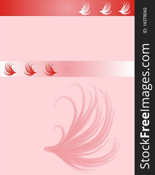 Frame ornament with feathers and streaks in pink and red colors. Frame ornament with feathers and streaks in pink and red colors