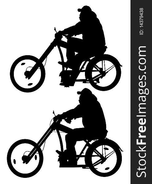 Drawing silhouette of a cyclist in motion. Silhouette on white background. Drawing silhouette of a cyclist in motion. Silhouette on white background