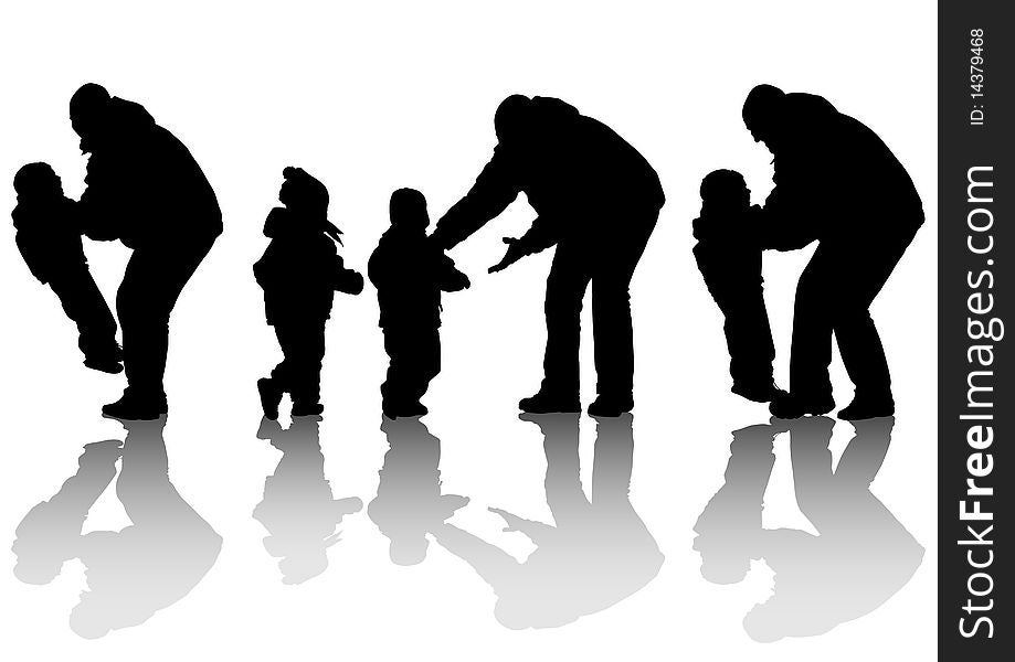 Image of father and daughter for a walk. Silhouette on white background. Image of father and daughter for a walk. Silhouette on white background