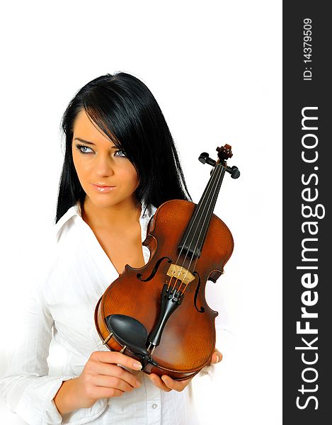 Young beautiful woman with violin