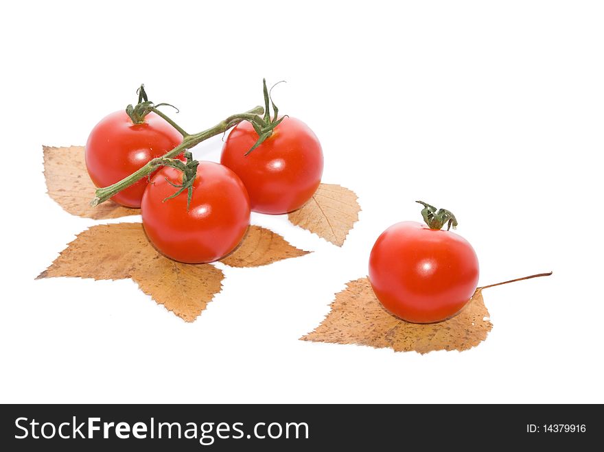 Red and fresh tomatoes on a white background. Red and fresh tomatoes on a white background