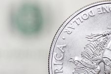 Silver One Dollar Coin Royalty Free Stock Photo