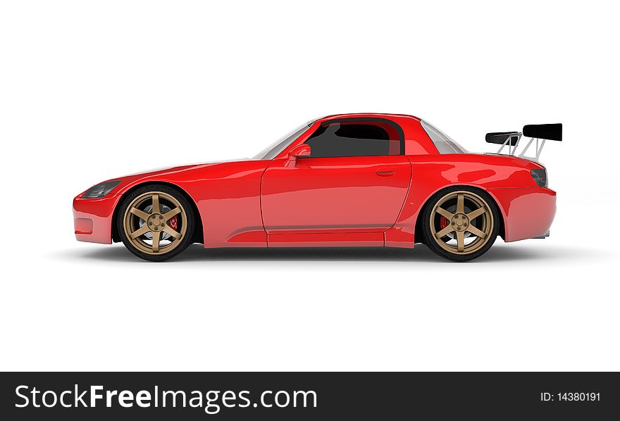 Fast red car on white background