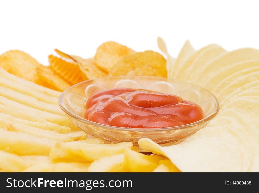 The potato chips with sauce still life
