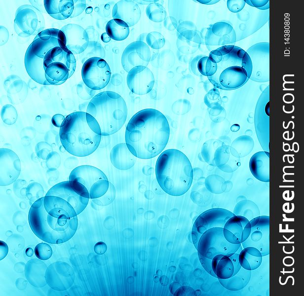 Bubbles in the blue water, abstract background