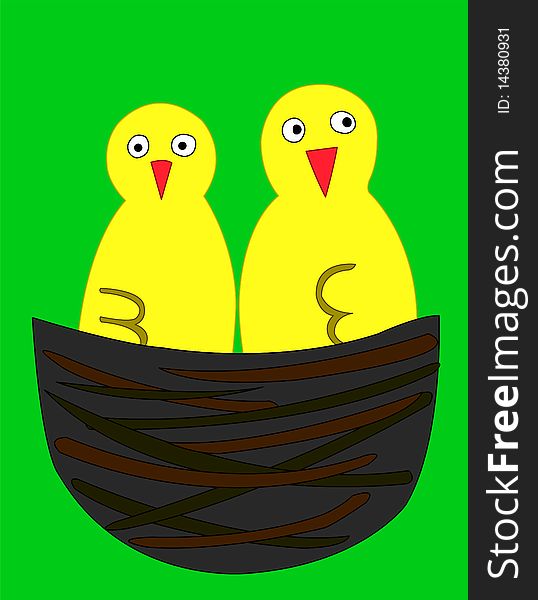 2 yellow bird, vecotr illustration. 2 yellow bird, vecotr illustration