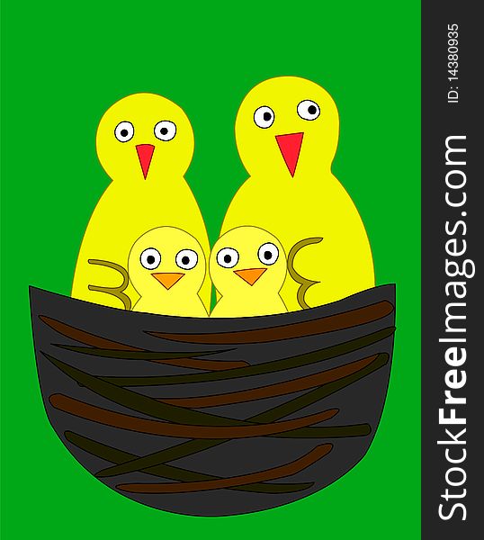 4 yellow bird, vecotr illustration. 4 yellow bird, vecotr illustration