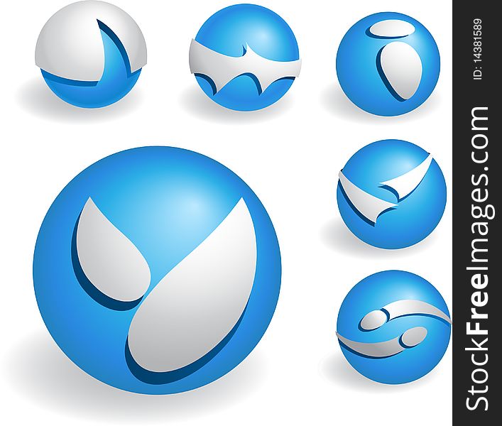 Three-dimensional company logos with blue sphere