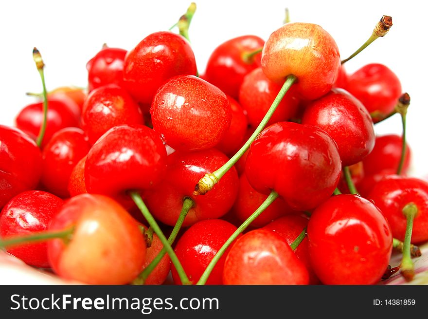 A pile of fresh red cherry in spring