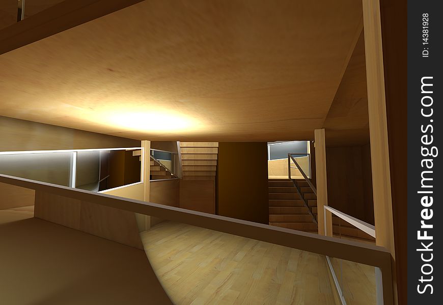 Conceptual architecture, indoor, wood room.