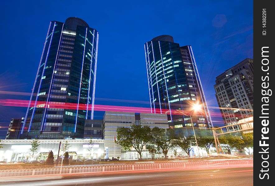 Office buildings in downtown Beijing at night