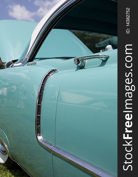 Classic retro car well restored with original blue color