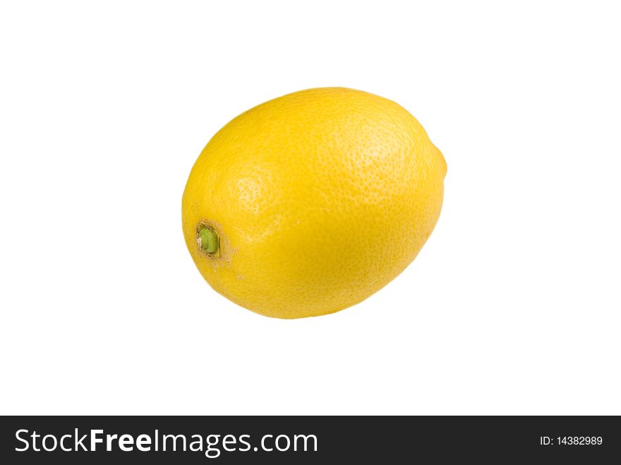 Single yellow lemon over the white background