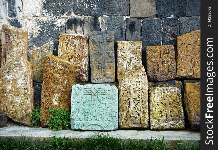 Sevanavank monastery was building in 871-874; there are several khachkars(meaning cross-stone). Khachkar is a cross-bearing carved memorial stele covered with rosettes and botanical motifs, characteristic of Armenian art and found in Armenia. Sevanavank monastery was building in 871-874; there are several khachkars(meaning cross-stone). Khachkar is a cross-bearing carved memorial stele covered with rosettes and botanical motifs, characteristic of Armenian art and found in Armenia.