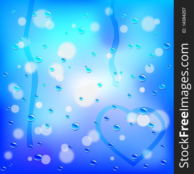 Illustration- water drops on a blue background