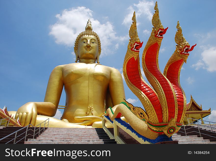 Big Buddha image and big Nagas in temple,Thailand. Big Buddha image and big Nagas in temple,Thailand