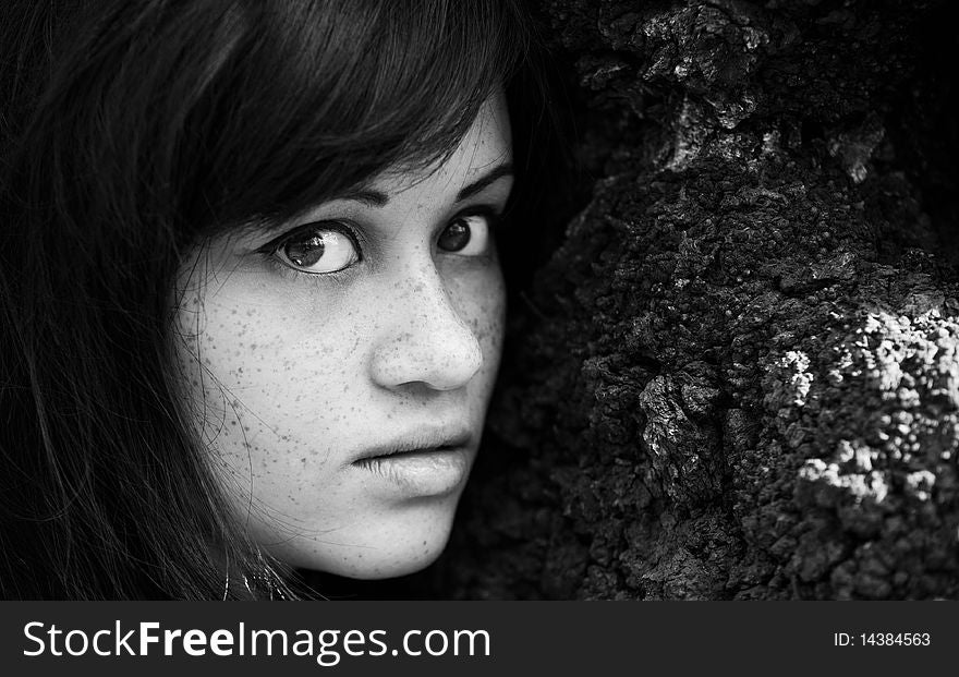 Portrait Of Beautifu Brunette In Black And White