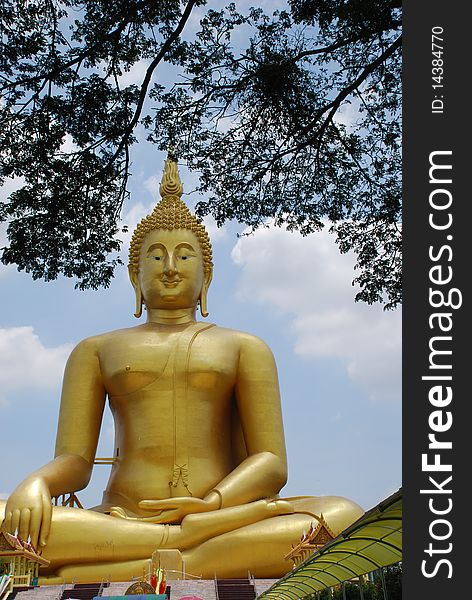 Big gold Buddha image in temple,Thailand