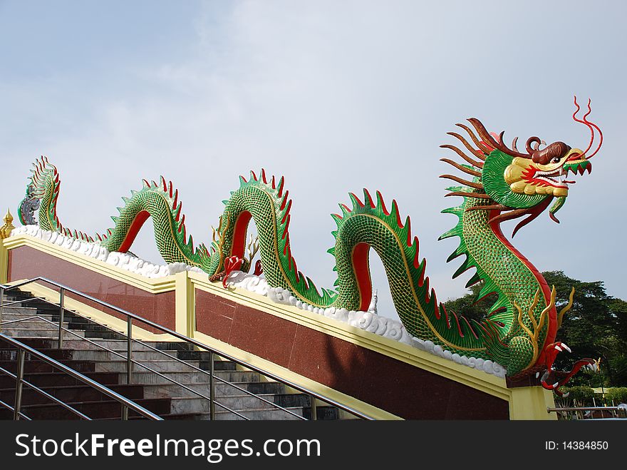 Green Chinese Dragon in temple.