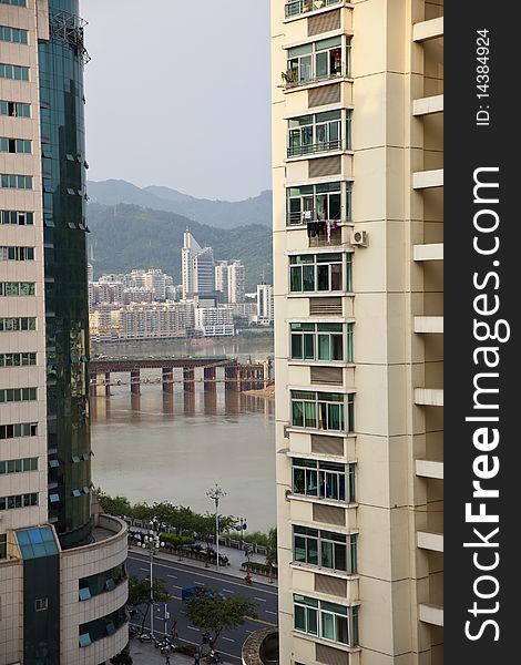 Buildings beside river