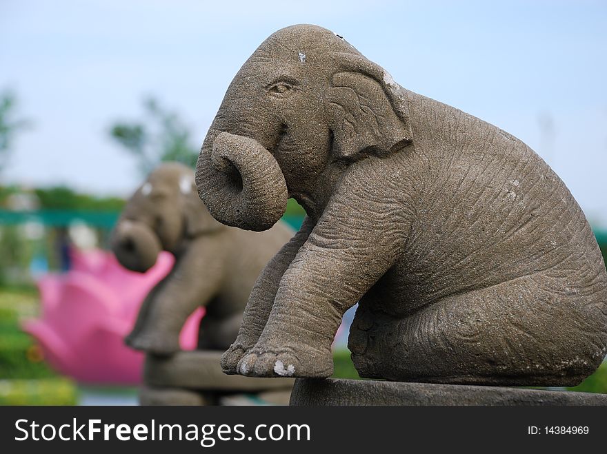 Beautiful stone elephants in temple.